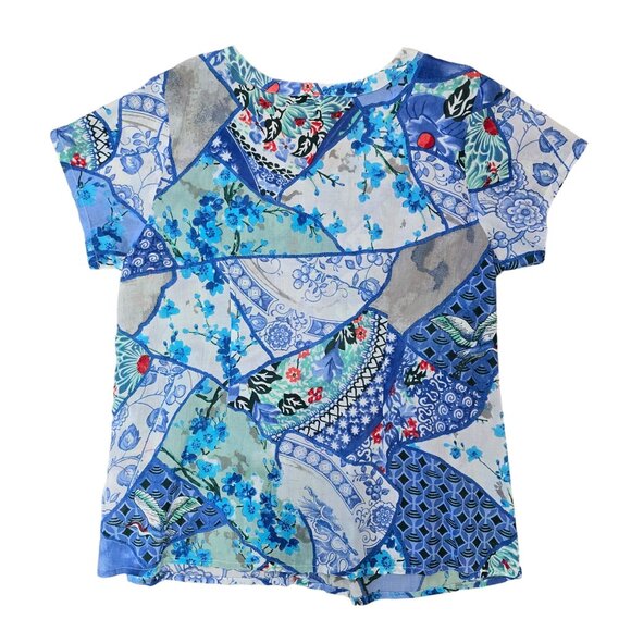 Orientique Naturally Australian Blue & Green Patchwork Floral Short Sleeve Size - Picture 2 of 4